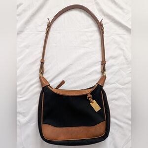 Vintage Dooney & Bourke Brown Leather Black Canvas Adjustable Strap Shoulder Bag